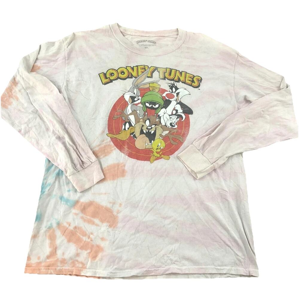 Looney Tunes Shirt Mens M/L Multicolor Tie Dye Long Sleeve Graphic Cartoon Tee